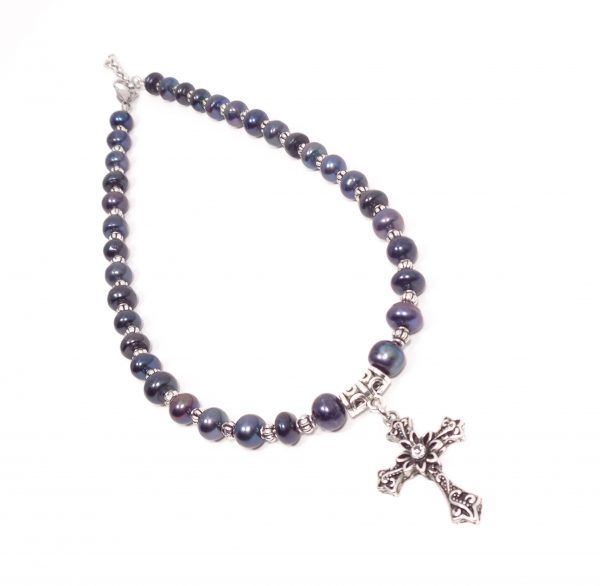 Blue Pearl Cross Choker