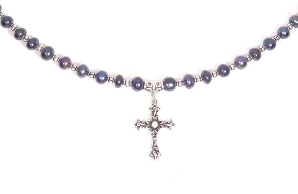 Blue Pearl Cross Choker